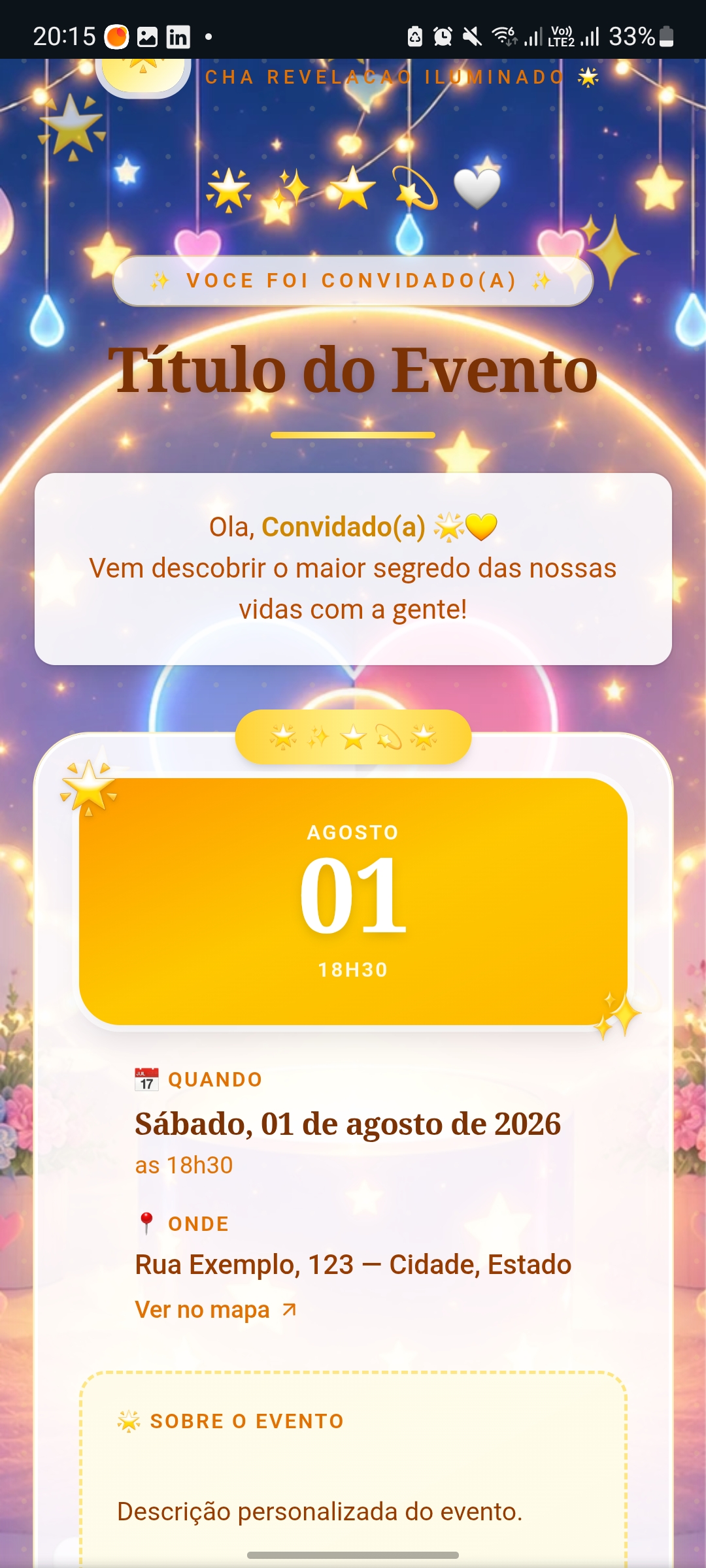 Convite Digital Chá Revelação Iluminado