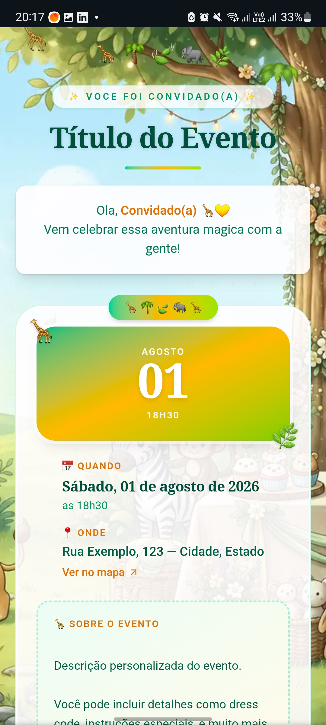 Convite Digital Chá de Bebê Safari Encantado