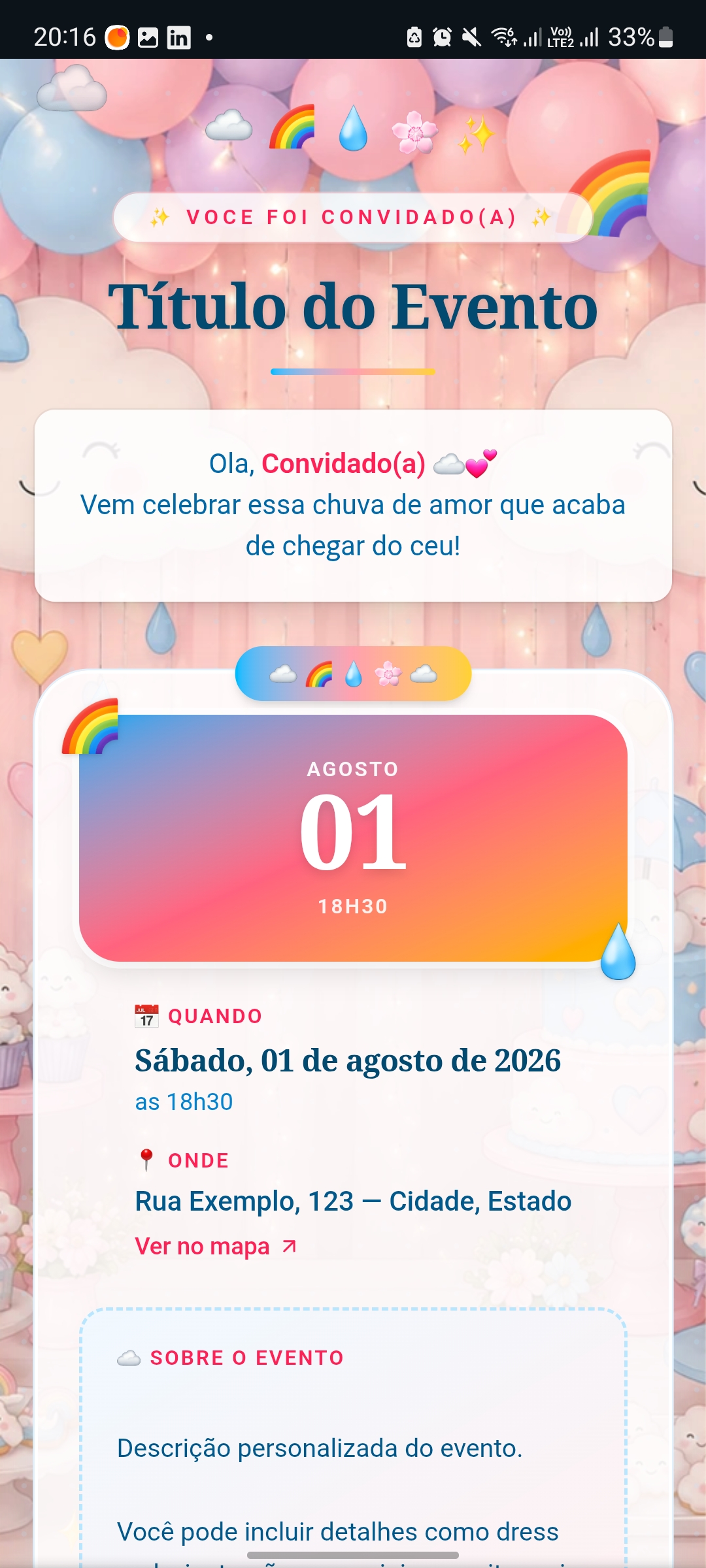 Convite Digital Chá de Revelação Chuva de Amor
